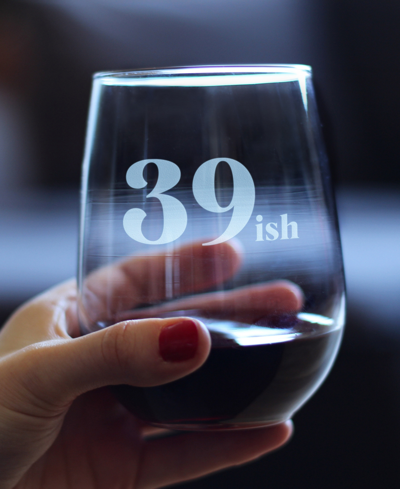 Bevvee 39ish 40th Birthday Gifts Stem Less Wine Glass, 17 oz In Clear