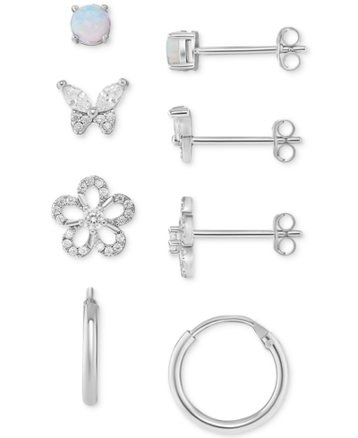 Shop Giani Bernini 4-pc. Set Synthetic Opal & Cubic Zirconia Stud & Hoop Earrings In Sterling Silver, Created For Macy'