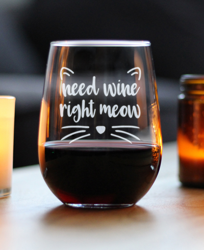 Bevvee Need Wine Right Meow Funny Cat Gifts Stem Less Wine Glass, 17 oz In Clear