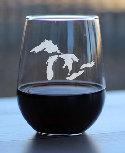 Bevvee Great Lakes Map Midwestern Gifts Stem Less Wine Glass, 17 oz In Clear