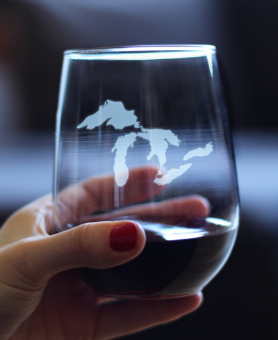 Bevvee Great Lakes Map Midwestern Gifts Stem Less Wine Glass, 17 oz In Clear
