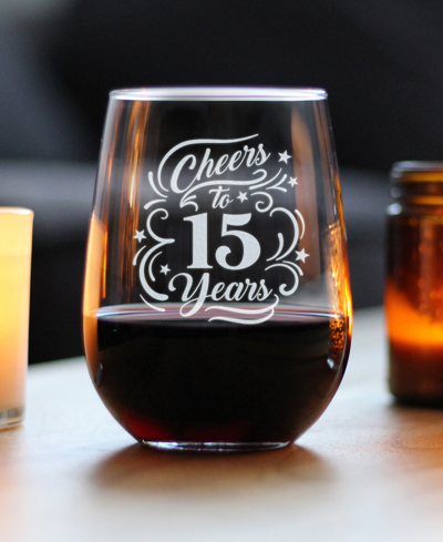 Bevvee Cheers To 15 Years 15th Anniversary Gifts Stem Less Wine Glass, 17 oz In Clear