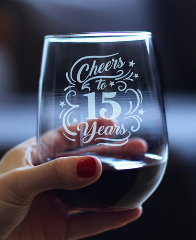 Shop Bevvee Cheers To 15 Years 15th Anniversary Gifts Stem Less Wine Glass, 17 oz In Clear