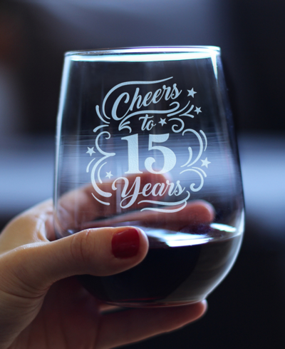 Bevvee Cheers To 15 Years 15th Anniversary Gifts Stem Less Wine Glass, 17 oz In Clear