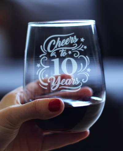 Shop Bevvee Cheers To 10 Years 10th Anniversary Gifts Stem Less Wine Glass, 17 oz In Clear