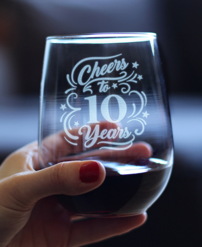 Bevvee Cheers To 10 Years 10th Anniversary Gifts Stem Less Wine Glass, 17 oz In Clear