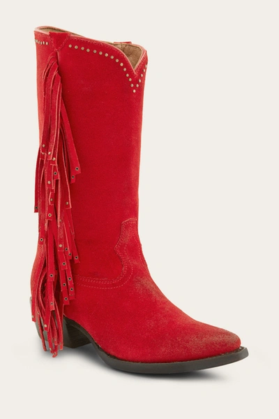 Shop The Frye Company Frye Sacha Tall Fringe Tall Boots In Red