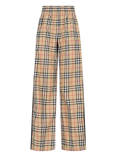 Shop Burberry 'check' Wide Pants In Beige