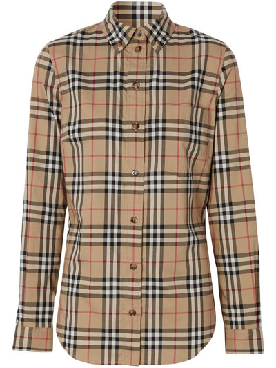 Shop Burberry `lapwing` Checked Shirt In Beige