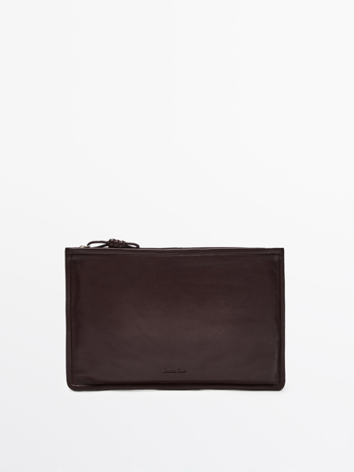 Shop Massimo Dutti Nappa Leather Clutch With Knot Detail In Burgundy