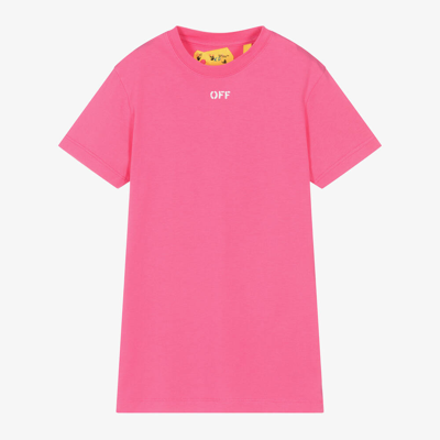 Shop Off-white Girls Pink Cotton T-shirt Dress