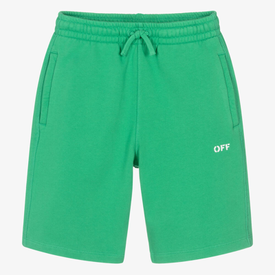 Shop Off-white Teen Green Cotton Jersey Shorts
