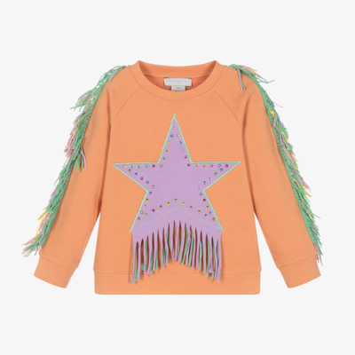Shop Stella Mccartney Kids Girls Orange Cotton Fringed Sweatshirt