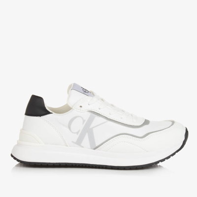 Shop Calvin Klein Teen White Faux Leather Lace-up Trainers