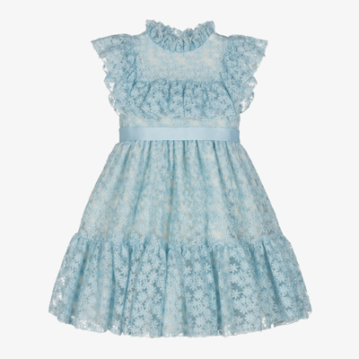 Shop Irpa Girls Blue Embroidered Tulle Dress