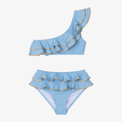 Shop Nessi Byrd Teen Girls Blue Ruffle Bikini (uv50)