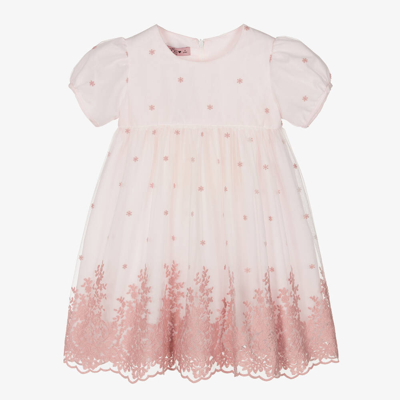 Shop Phi Clothing Girls Pale Pink Embroidered Tulle Dress In White