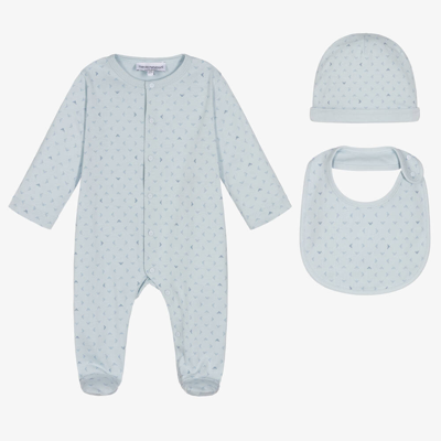 Shop Emporio Armani Boys Blue Cotton Babysuit Set