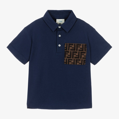 Shop Fendi Boys Navy Blue Ff Cotton Polo Shirt