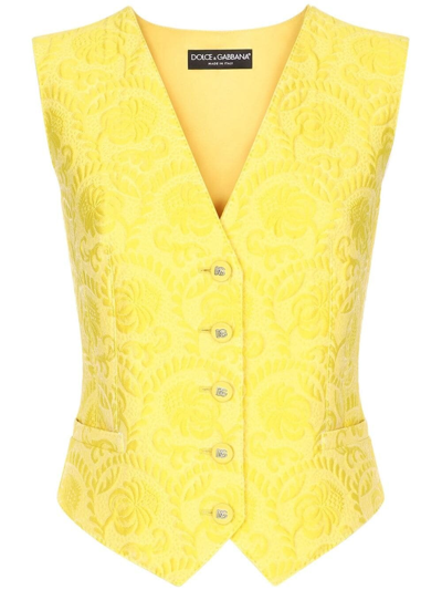 Shop Dolce & Gabbana Brocacade Vest In Yellow