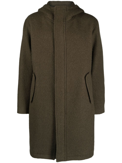Shop Auralee Green Hooded Wool Coat