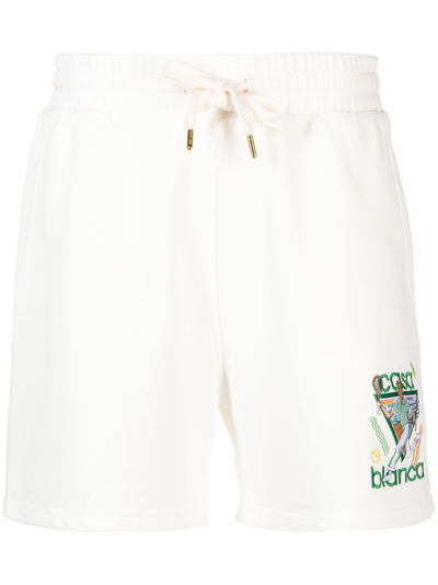 Shop Casablanca Logo Embroidered Track Shorts - Women's - Cotton In White