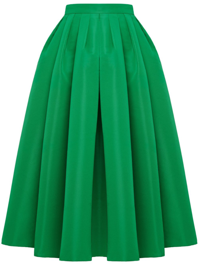 Shop Alexander Mcqueen Green Pleated Faille Midi Skirt