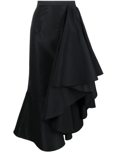 Shop Alexander Mcqueen Black Asymmetric Flared Midi Skirt