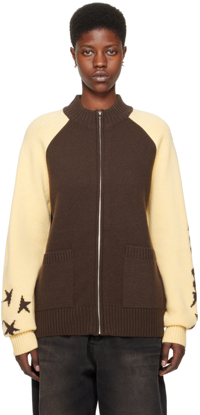 We11 Done Brown & Yellow Zip Jacket In Brown