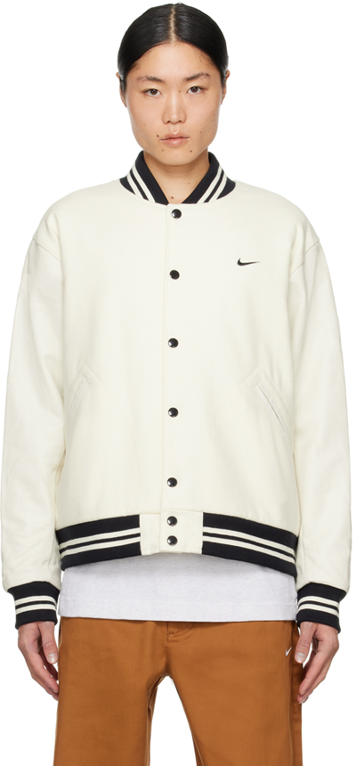 Shop Nike Off-white Swoosh Bomber Jacket In Sail/black