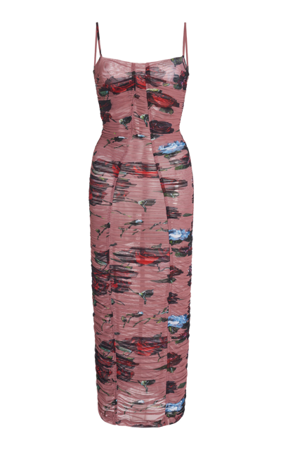 Shop Dolce & Gabbana Ruched Jersey Midi Dress In Multi