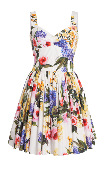 Shop Dolce & Gabbana Floral Cotton Popline Mini Dress In Multi