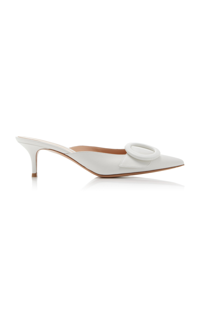 Shop Gianvito Rossi Buckle-detailed Leather Mules In White