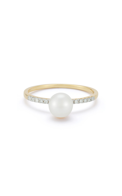 Shop Mateo 14k Yellow Gold Diamond; Pearl Ring In White