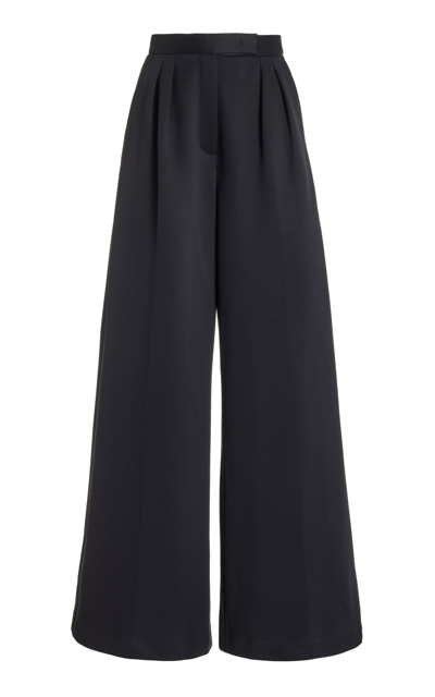 Shop Max Mara Zinnia Pleated Jersey Wide-leg Pants In Black