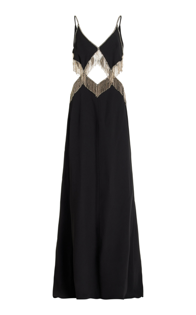 Shop Cucculelli Shaheen Exclusive Fringed Silk Gown In Black