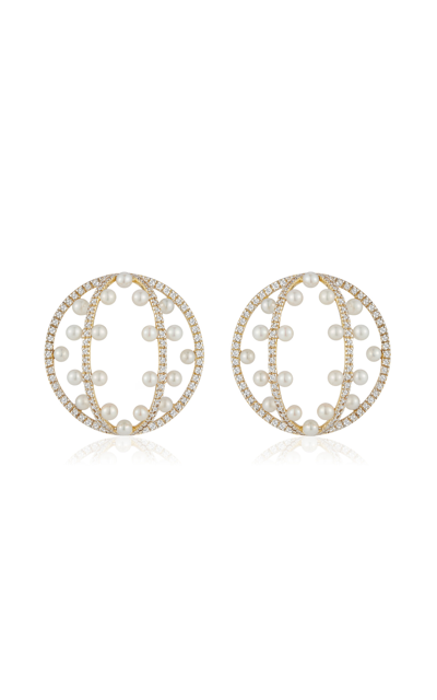 Shop Mateo Pearl Blossom 14k Yellow Gold Diamond; Pearl Earrings In White