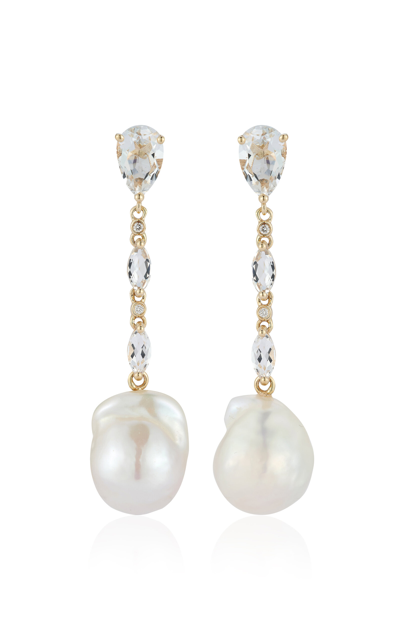 Shop Mateo 14k Yellow Gold Diamond; Pearl; & Topaz Earrings In White