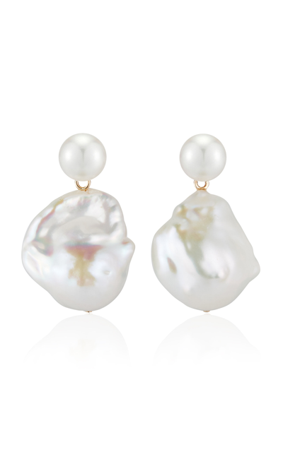 Shop Mateo Duality 14k Yellow Gold Pearl Earrings In White