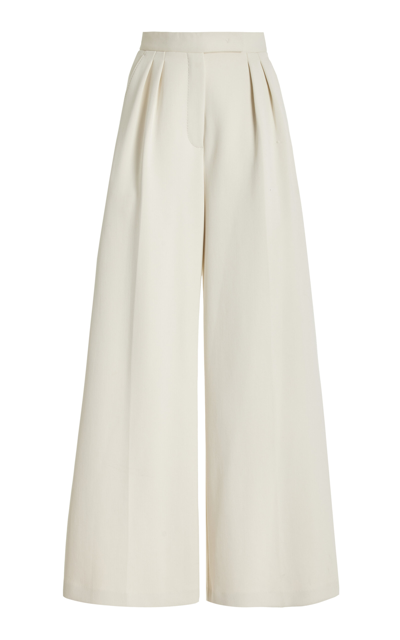 Shop Max Mara Zinnia Pleated Jersey Wide-leg Pants In Ivory