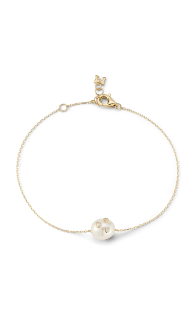 Shop Mateo 14k Yellow Gold Diamond; Pearl Bracelet In White