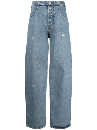Shop Mm6 Maison Margiela Wide-leg Denim Cotton Jeans In Blue