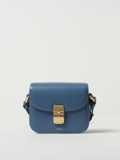 Shop Apc A.p.c. Grace Bag In Leather With Logo In Gnawed Blue