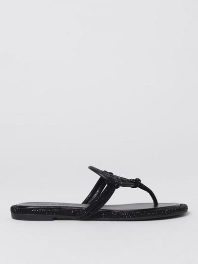 Shop Tory Burch Miller Flip Flops In Suede With Rhinestones In Black