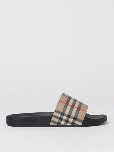 Shop Burberry Furley Slides In Check Rubber In Beige