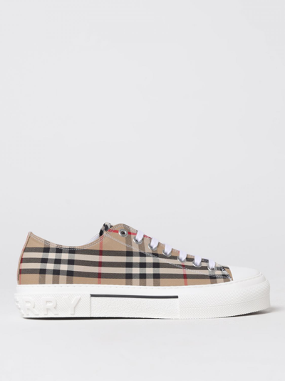 Shop Burberry Jack Sneakers In Canvas Check And Rubber In Beige