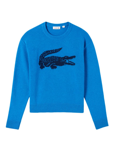 Shop Lacoste X Bandier Women's  Croc Cashmere-wool Sweater In Blue