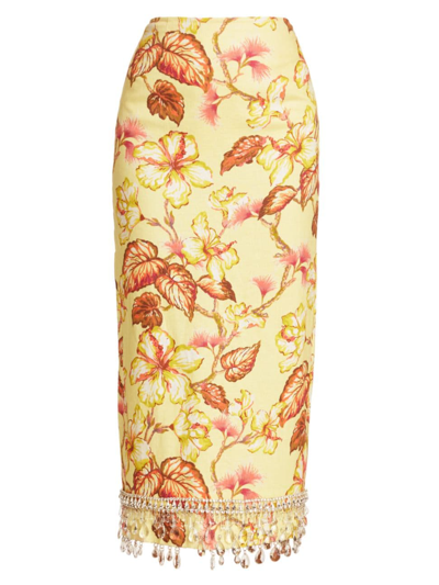 Shop Zimmermann Women's Matchmaker Floral Diamante Midi-skirt In Yellow Hibiscus
