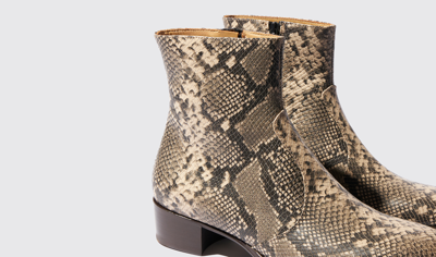 Scarosso Warren Zipped Chelsea Boots In Beige - Python-printed Calf