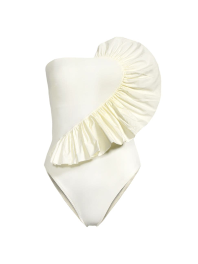 Shop Tanya Taylor Women's Sarita Ruffled One-piece Swimsuit In Cream